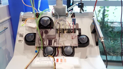 Front View of Apheresis Machine Spinning Blood, Bottom Half in Operation Stock Footage 316219396