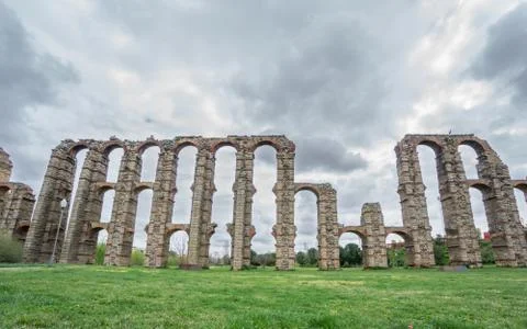 Front view of Aqueduct of the Miracles in Merida Stock Photos
