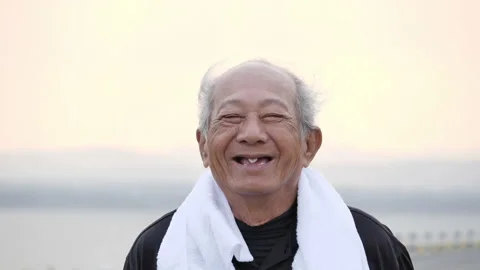 Front view Asian elderly exercise happy smile, laugh, Positive Emotion. Stock Footage 138336351