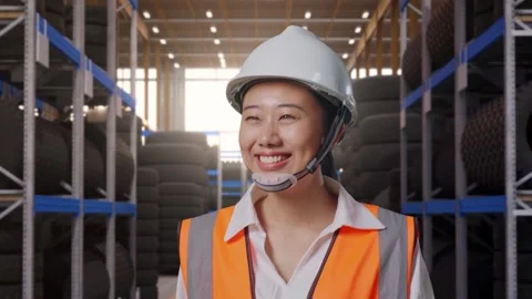 Front View of Asian Female Engineer Waving Hand Saying Bye While Walking at Stock Footage 341785451