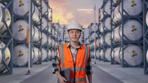 Front View of Asian Male Engineer Holding Tablet Stock Footage 340827549