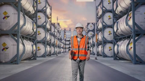 Front View of Asian Male Engineer Holding Tablet Stock Footage 340828182