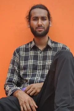 Front view of a attractive bearded young man looking at camera Stock Photos