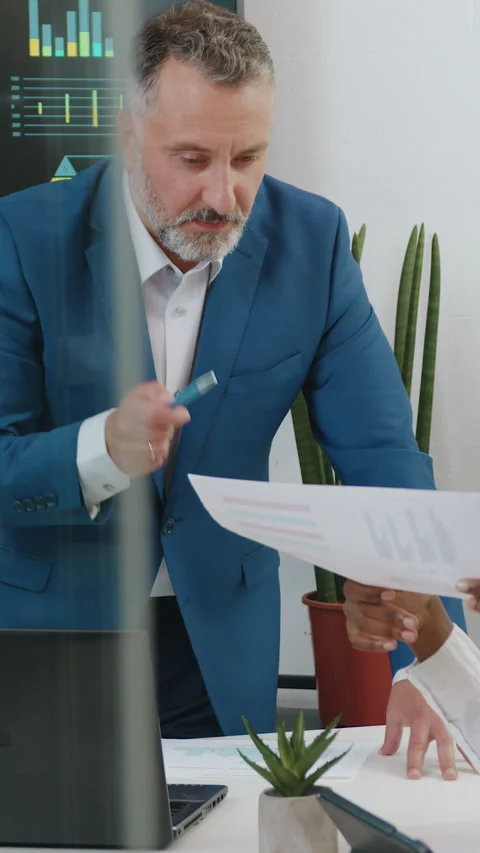 Front view of attractive experienced confident hardworking corporate workers whi Stock Footage 330122538