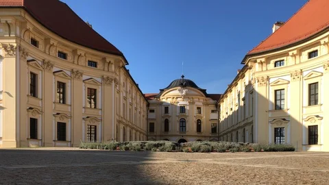 Front view of Austerlitz castle at Slavkov u Brna in morning Stock Footage 98362002