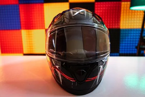 Front View of Axor Venomous Helmet on white table Stock Photos