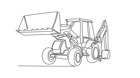 Front view of backhoe loader, large loading bucket and driver's cab Stock Footage 326297146