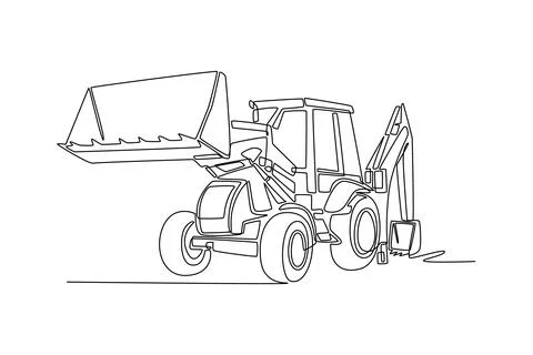 Front view of backhoe loader, large loading bucket and driver's cab Stock Illustration