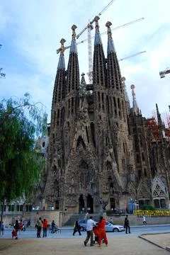 Front view of Basilica de la Sagrada Familia Stock Photos