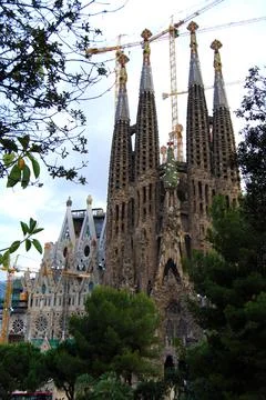 Front view of Basilica de la Sagrada Familia Stock Photos