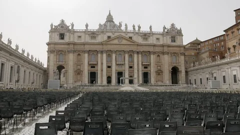Front view of the Basilica of Saint Peter in Vatican City Italy with lots of Stock Footage 90080299