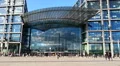 Front view of Berlin Hauptbahnhof, main railway station in capital of Germany HD Footage