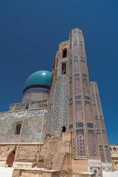 The front view of Bibi Khanym mosque in Samarqand, Uzbekistan Stock Photos