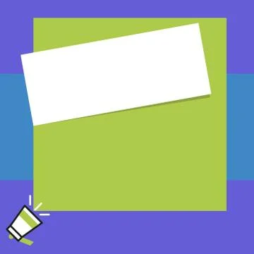 Front view big blank square with rectangle stick above small megaphone speaking Illustrazione stock