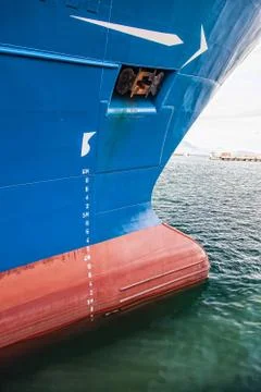 Front view of a big ship in harbor Stock Photos