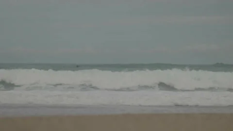 Front view big waves crashing Biarritz beach Video stock 342925712