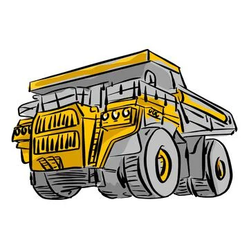 Front view of  big yellow mining truck vector illustration sketch hand drawn Stock Illustration