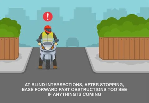 Front view of a biker standing at blind intersection. Stock Illustration