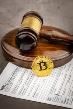 Front view of Bitcoin cryptocurrency physical coin Stock Photos