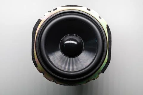 Front view of a black speaker cone and woofer driver Stock Photos