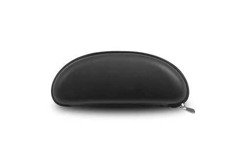 Front view of black sunglasses case closed condition isolated on white Stock Photos