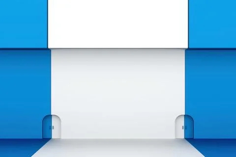 Front view on blank blue white metal wall with place for your poster Stock Illustration