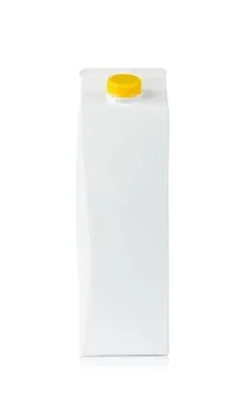 Front view of blank milk box isolated on white background Stock Photos