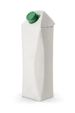 Front view of blank milk or Juice carton box isolated on white. Stock Photos