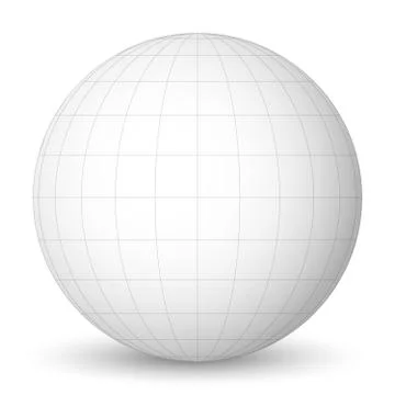 Front view of blank planet Earth white globe with grid of meridians and Illustrazione stock
