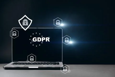 Front view of blank screen laptop, sign general data protection regulation GDPR Stock Photos