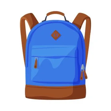Front View of Blue Backpack with Front Zippered Pocket Flat Style Vector Stock Illustration