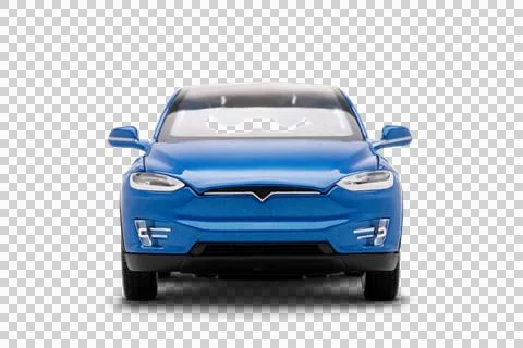Front view of a blue colored modern electric toy car photographed in a studio Stock Illustration