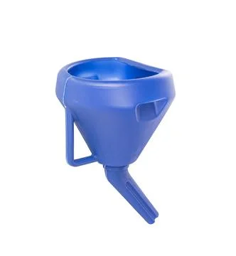 Front view of blue plastic funnel for liquids isolated Stock Photos