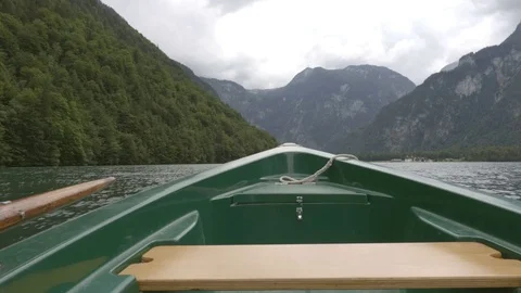 Front view from the boat with an amazing view on the Alps Stock Footage 83628299