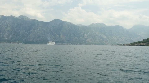 Front view of a boat moving forward on the sea bay. Seascape with cruise ship Stock Footage 104597685