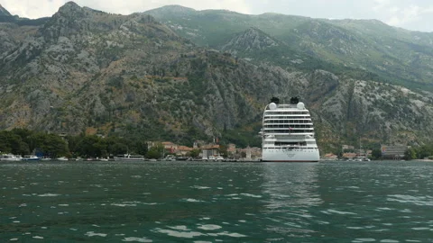 Front view of a boat moving forward on the sea bay. Seascape with cruise ship Stock Footage 104598281