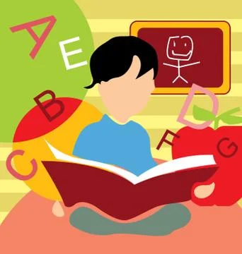 Front view of a boy studying book Stock Illustration