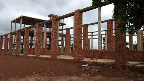 Front view of bricks house under construction Stock Photos