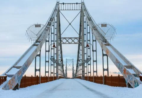 Front view of a bridge at sunset Stock Photos