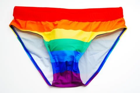 Front view. briefs with push up of rainbow color on a white background. LGBT. Stock Photos
