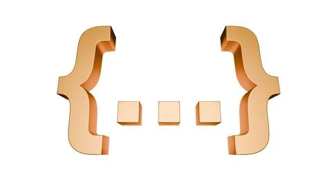 Front view bronze 3D curly braces isolated on white background Stock Illustration