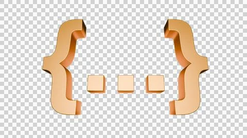 Front view bronze 3D curly braces with transparent background Stock Illustration