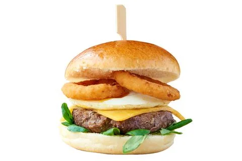 Front view of burger with Beef and calamares. Stock Photos
