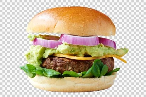 Front view of burger with Beef and guacamol. Stock Photos