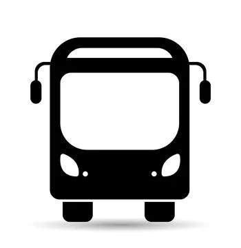 Front-view bus icon in black silhouette, designed in a minimalist style on a Stock Illustration
