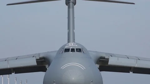 Front view of C-5 Super Galaxy taxiing Stock Footage 96147826