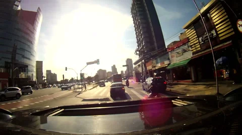 Front view of the camera in a car drive trough the city of sao paulo Stock Footage 50818069