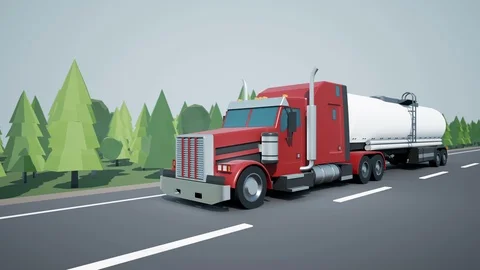 Front view camera follows American semi truck with petrol or oil tank. 動画素材 89885862