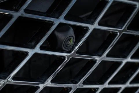 Front view camera. Modern car front view camera close up. Parking assistance. Stock Photos