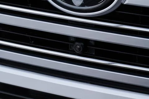 Front view camera. Modern car front view camera close up. Parking assistance. Stock Photos